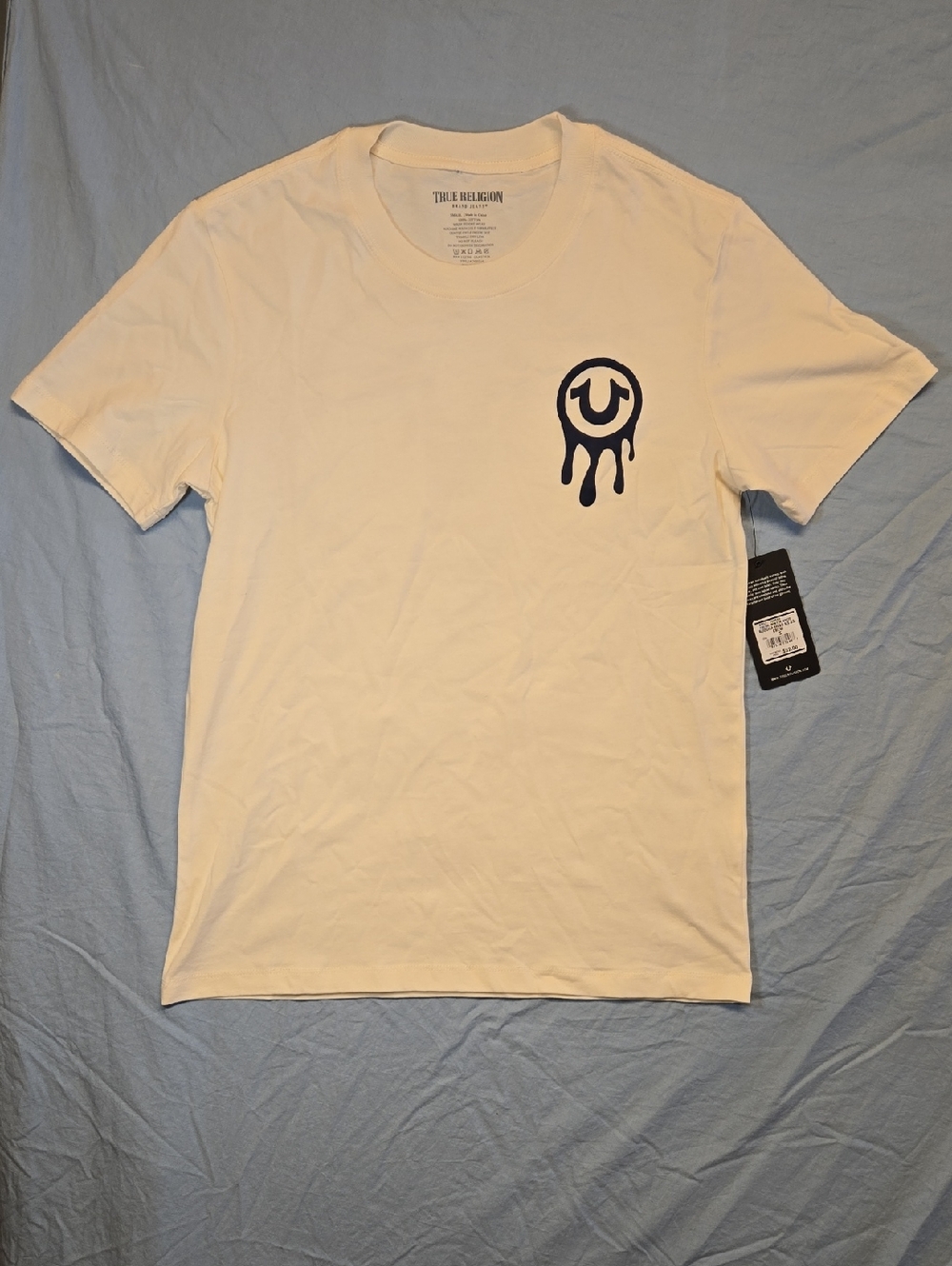 True Religion Cream Buddha Head HS Crew Big Spellout LogoT Shirt